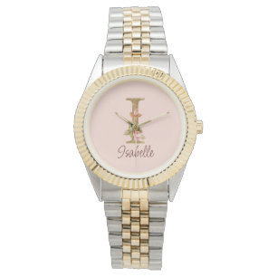 Montre Lettre de nom personnalisée I Roses roses blush fe
