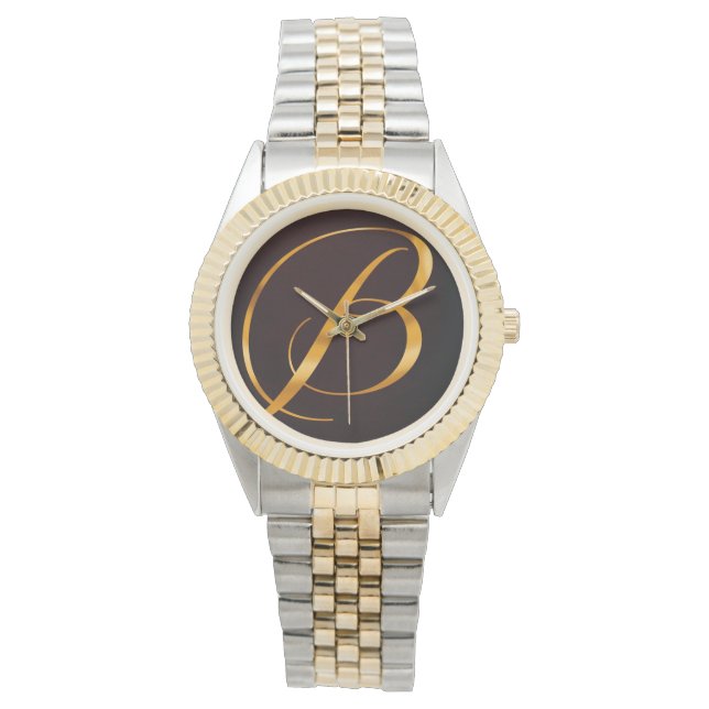 Montre Lettre d'or B en design vintage (devant)