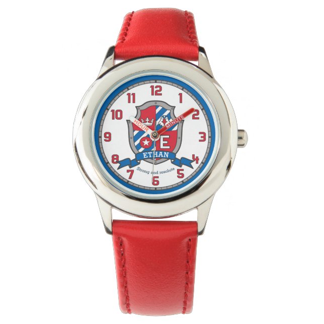 Montre Lettre Ethan E nom signifiant aigle rouge crête (devant)