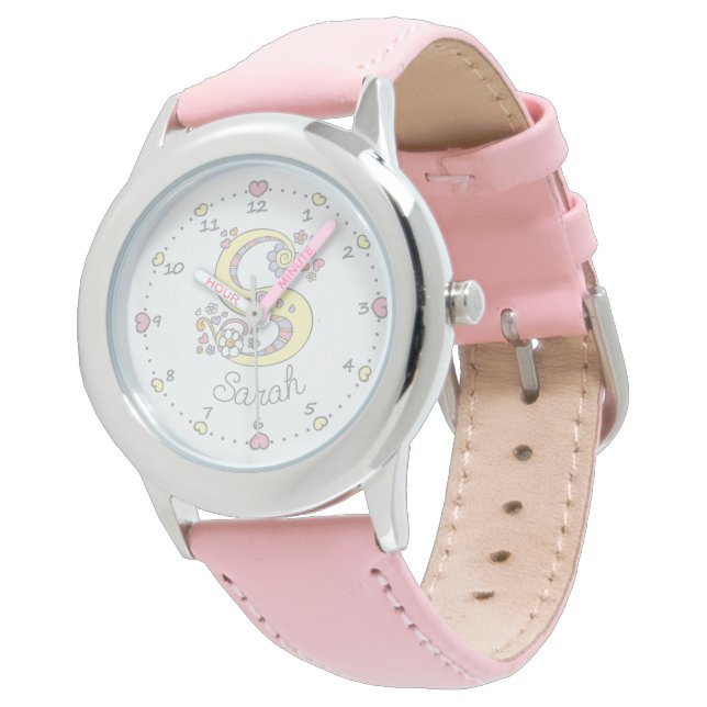 Montre Lettre filles monogramme S art Nom Sarah (Incliné)