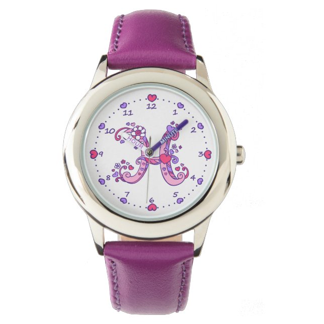 Montre LETTRE H monogramme initial doodé coeur filles reg (devant)