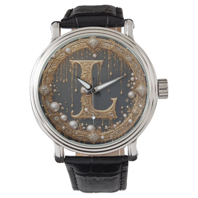 Montre Lettre initiale de monogramme doré L (devant)