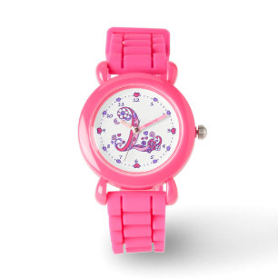 Montre Lettre L monogramme initial doodé coeur filles reg