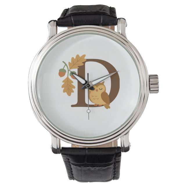 Montre LETTRE MONOGRAPHIQUE D - Hiboux avec chêne L (devant)