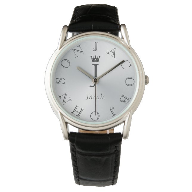 Montre Lettre noire personnalisée Dial Argent Gradient (devant)