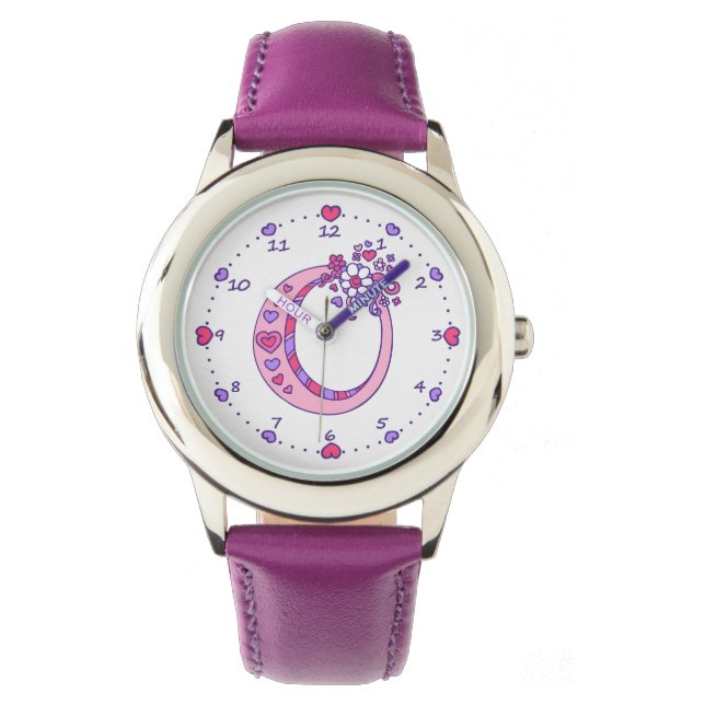 Montre Lettre O rose monogramme fille personnalisée regar (devant)