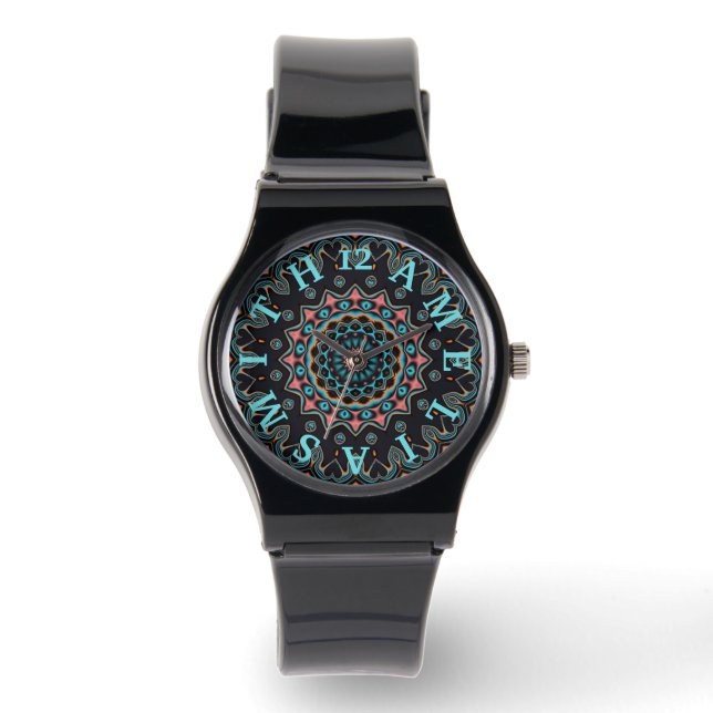 Montre Lettre personnalisée Dial Boho Mandala Art (Recto)