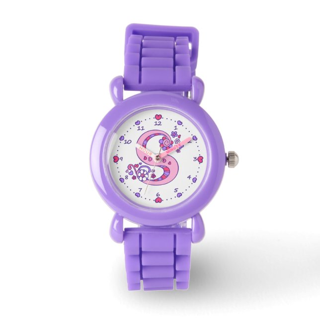 Montre Lettre S rose monogramme fille personnalisée regar (Recto)