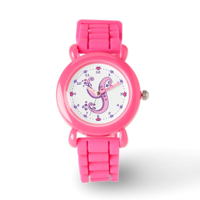 Montre Lettre Y rose monogramme fille personnalisée regar (Recto)