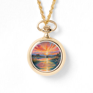 Montre Lever de soleil à l'aquarelle de l'étang