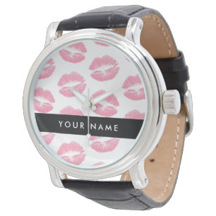 Montre Lèvres roses, baiser, rouge à lèvres, votre nom, p