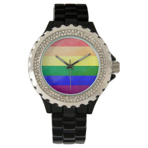 Montre LGBT drapeau arc-en-ciel lignes motif de maillage 