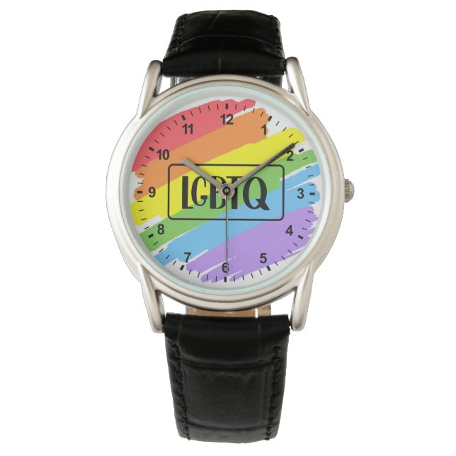 Montre LGBTQ Brushstrokies arc-en-ciel (devant)