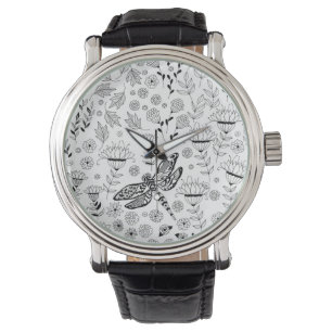 Montre libellule et fleurs