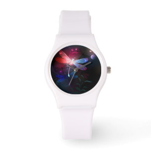 Montre libellule rouge brillante