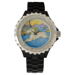 Montre Licorne glissant au-dessus du lac evolution