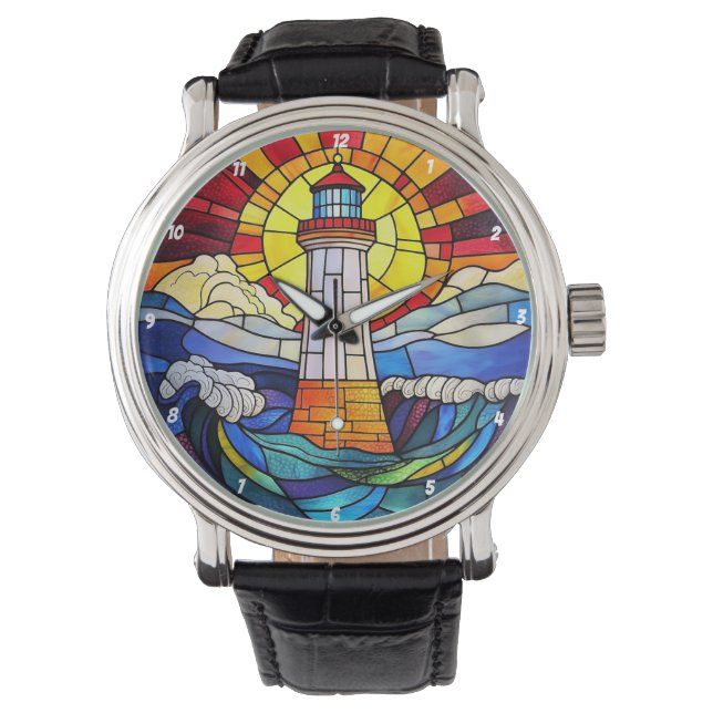 Montre Lighthouse Waves Sunset Stained Glass (devant)