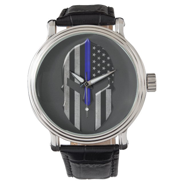 Montre Ligne bleu mince Molon Labe (devant)