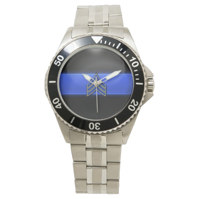 Montre Ligne Bleue Mince - Bleue/Or Stripes Sergent (devant)