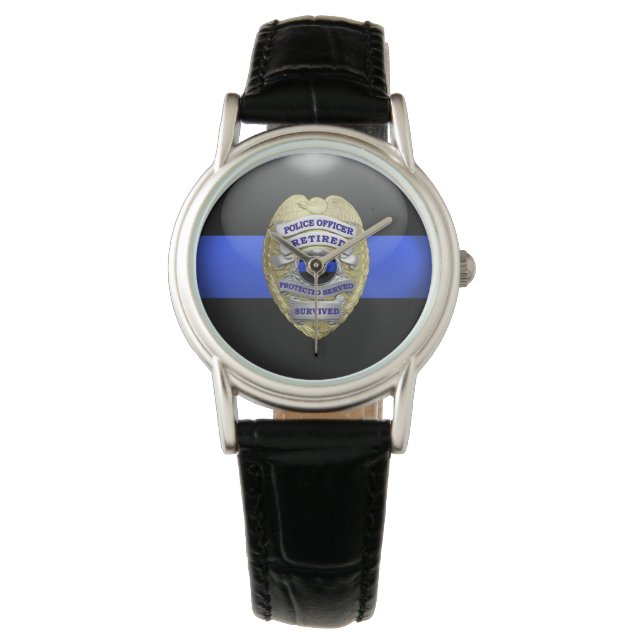 Montre Ligne Bleue Mince - Insigne de police retraité 2 T (devant)