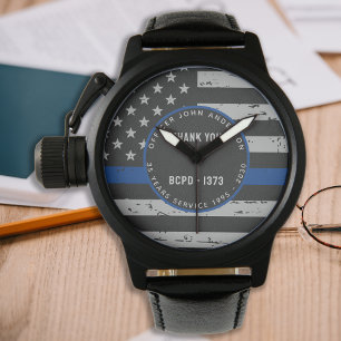 Montre Ligne Bleue Mince - Merci cadeau retraite Police