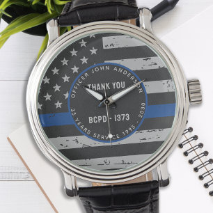 Montre Ligne Bleue Mince - Retraite - Police Merci