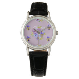 Montre Lilac Purple Shabby Fleurs florales de Pansy