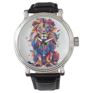 Montre Lion géométrique coloré
