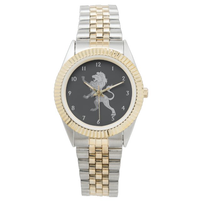 Montre Lion royal d'argent sur noir (devant)