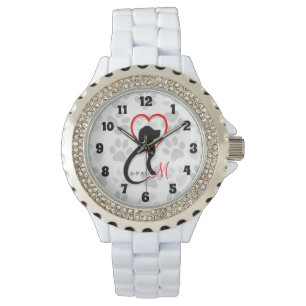 Montre Logo A-PAL   Monogramme Chat et Chien Coeur rouge