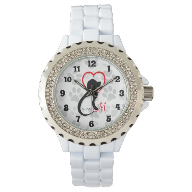 Montre Logo A-PAL | Monogramme Chat et Chien Coeur rouge (devant)