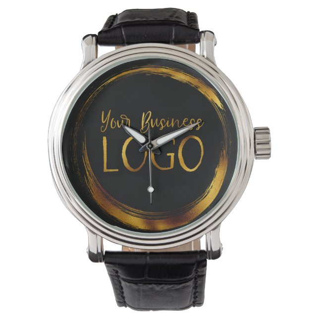Montre Logo d'affaires rond sur Promo noir (devant)