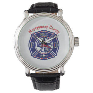 Montre Logo de l'insigne de pompier bleu Customisé