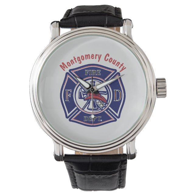 Montre Logo de l'insigne de pompier bleu Customisé (devant)