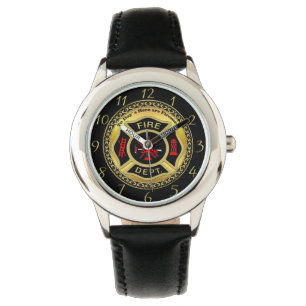 Montre Logo du service d'incendie Badge noir et or