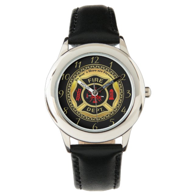Montre Logo du service d'incendie Badge noir et or (devant)