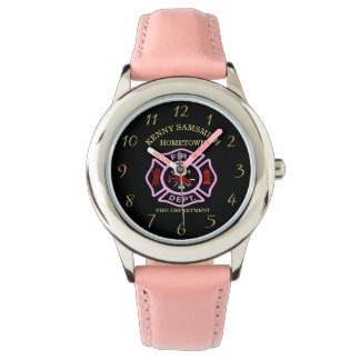 Montre Logo du service d'incendie Badge noir et rose