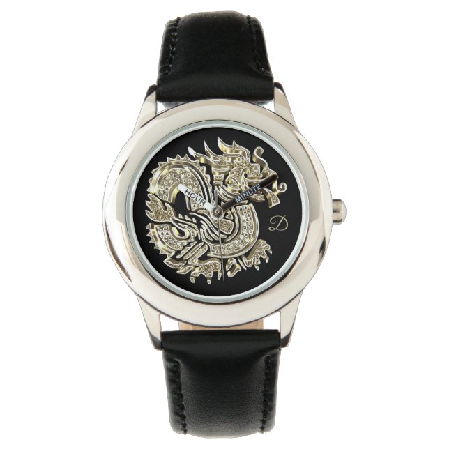 Montre Logo Golden Dragon Ajouter Monogramme Élégant (devant)
