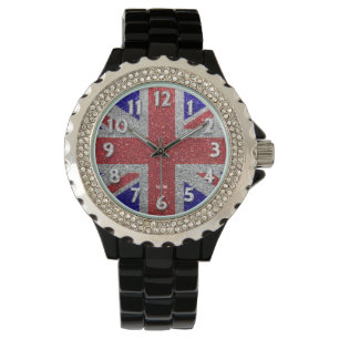 Montre Londres British UK Flag Bling Parties scintillant 
