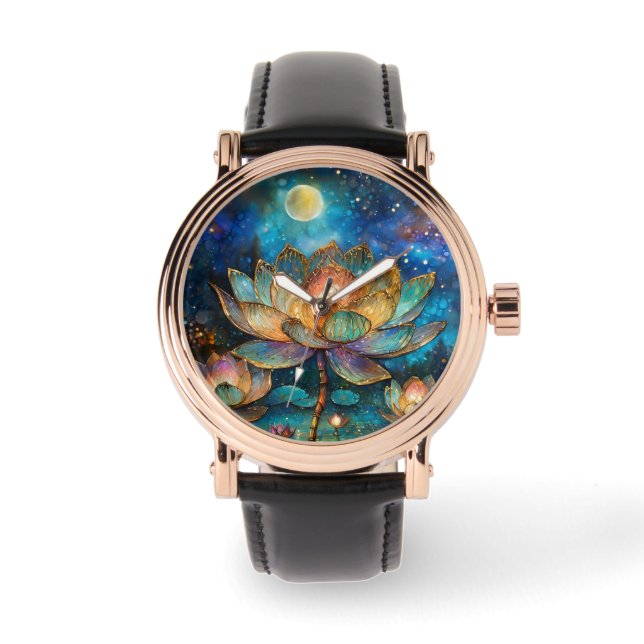 Montre Lotus de verre tendu fleurit au clair de lune (Recto)