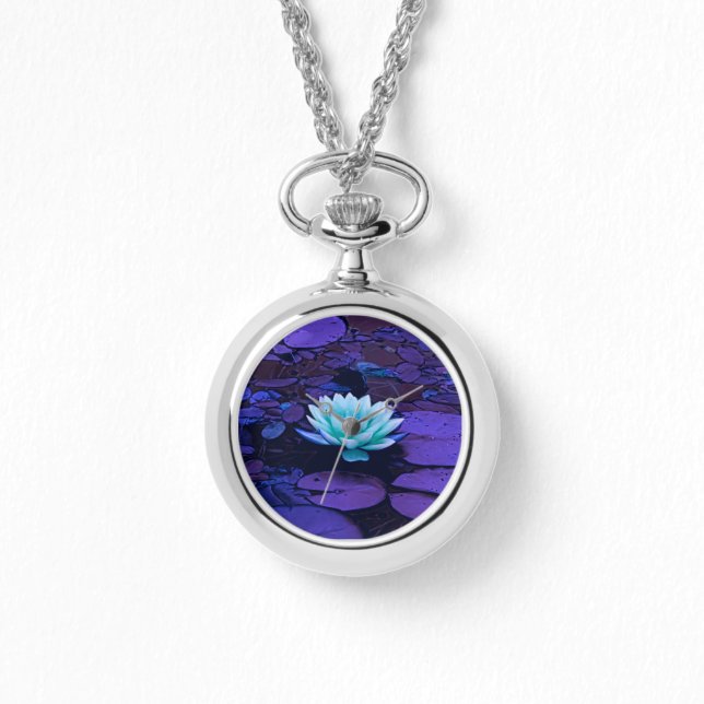 Montre Lotus Fleur violet bleu Turquoise Floral Pond Zen (Recto)
