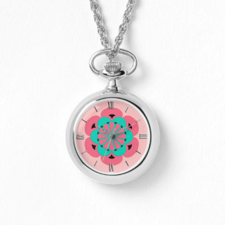 Montre Lotus Flower Mandala, Coral rose et Turquoise