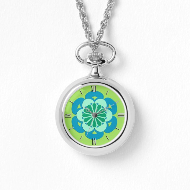 Montre Lotus Flower Mandala, Lime Green et Bleu clair (Recto)