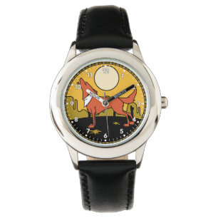 Montre Loup dans le désert hurlant à la lune