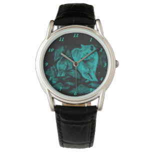 Montre Loup et corbeau dans la nuit