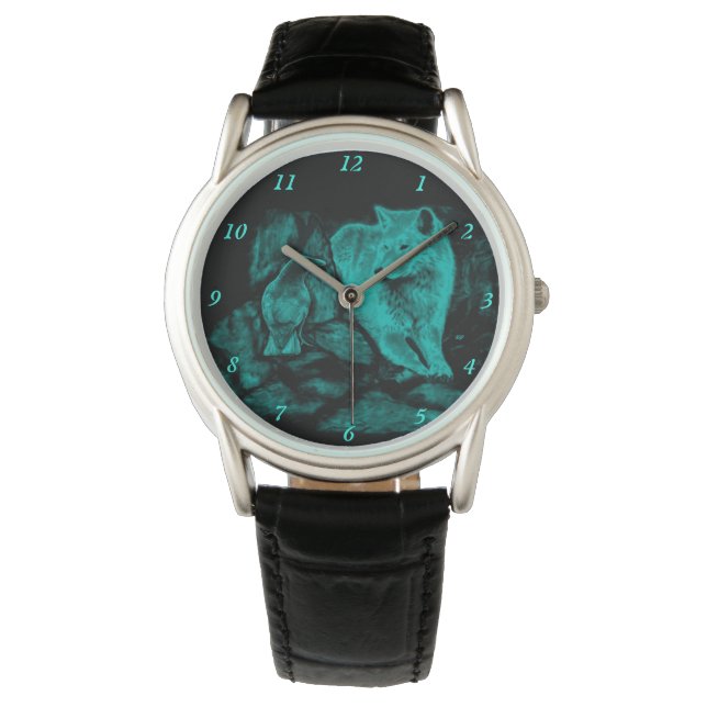 Montre Loup et corbeau dans la nuit (devant)