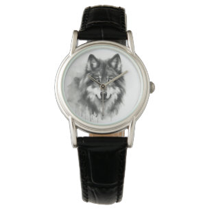 Montre Loup gris majestueux étonnant Aquarelle Faune