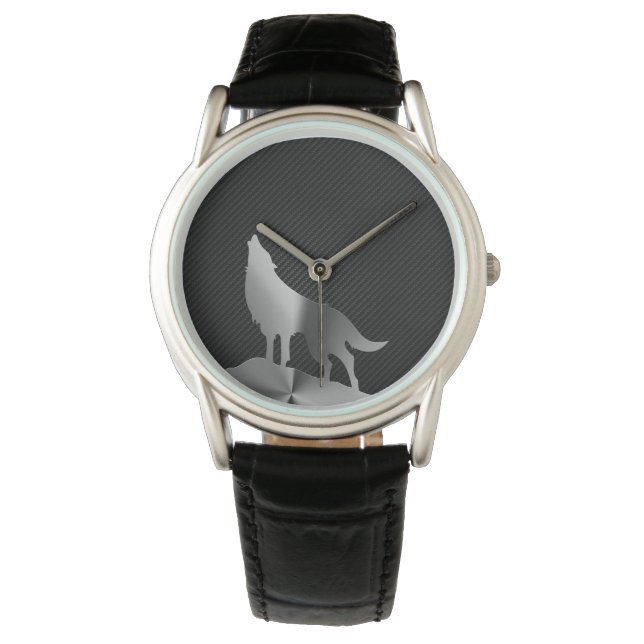 Montre Loup hurlant métallique avec fibre de carbone (devant)