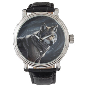 Montre Loup majestueux sous ciel étoilé