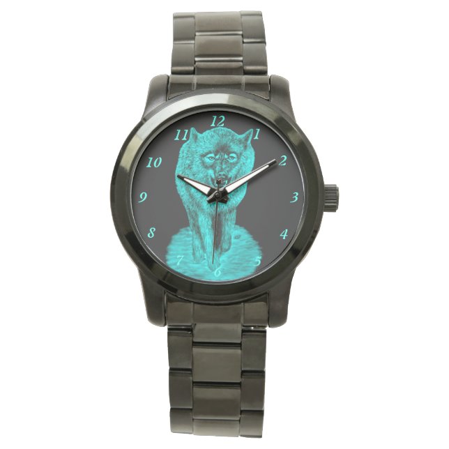 Montre Loup noir en colère dans la nuit (devant)